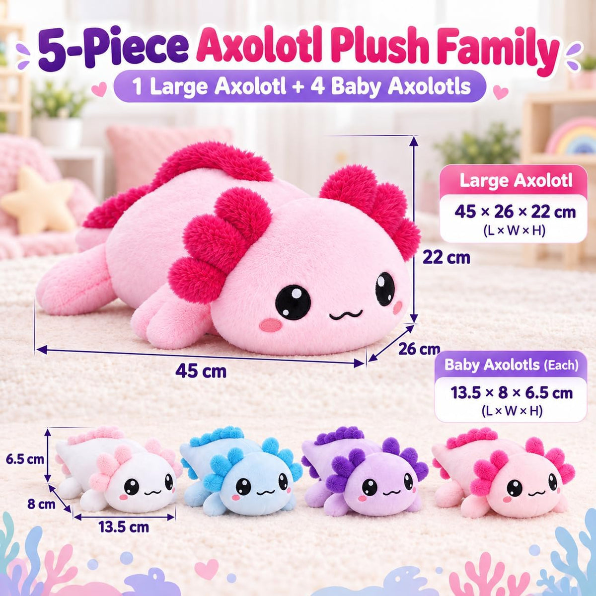 TOYSYM Axolotl - Animal de peluche con bebés, lindo peluche de axol...