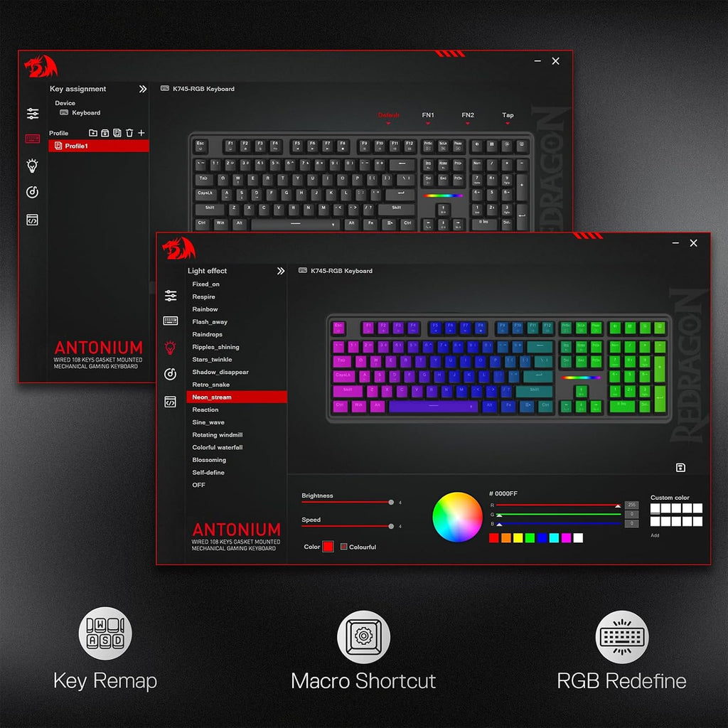 Redragon K745 Teclado para juegos RGB con junta de 108 teclas con c...