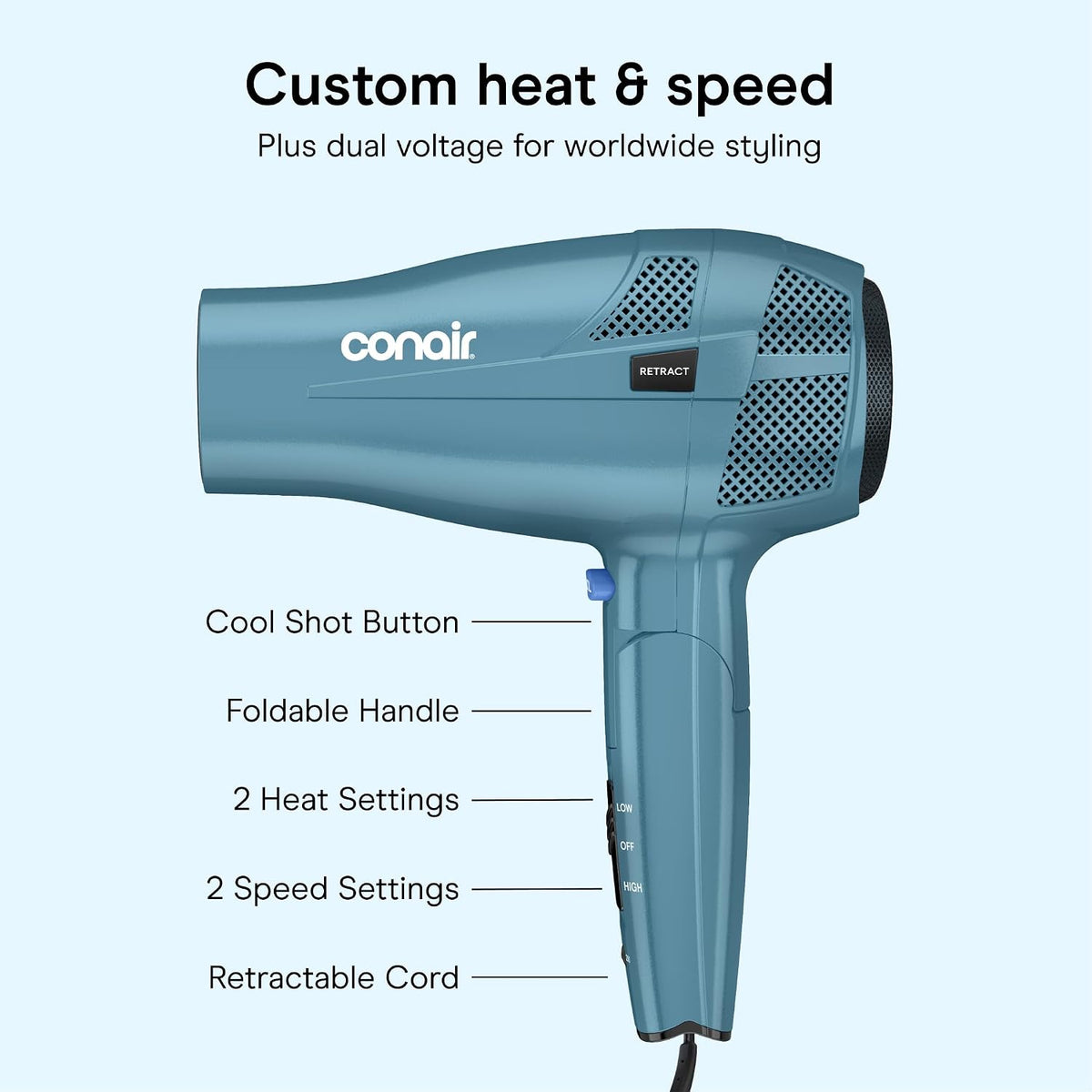 Secador de pelo iónico Conair de 1875 W con mango plegable y guarda...