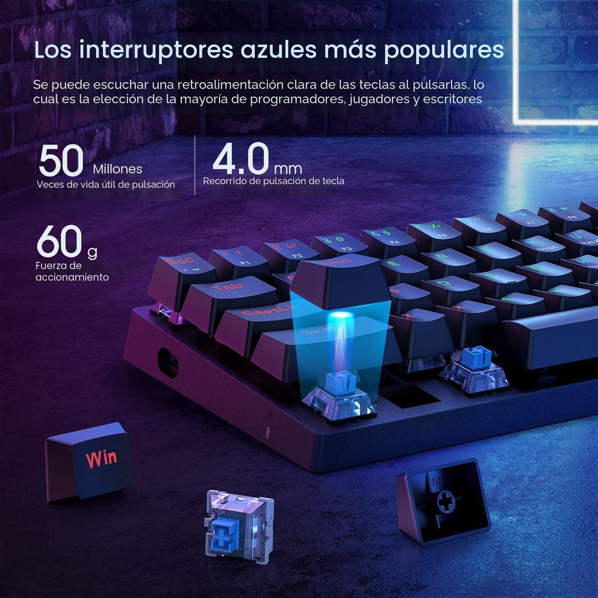 Teclado mecánico atado con cable del juego del 60% con los interrup...