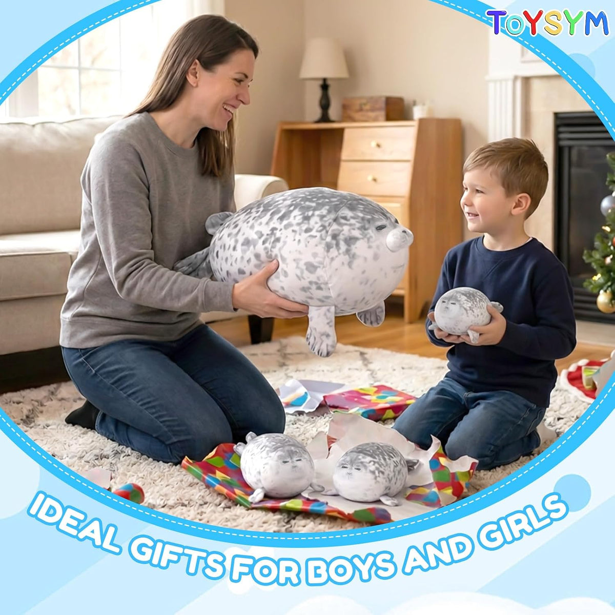 TOYSYM - Peluche de sello con 4 bebés, almohada de animales de pelu...