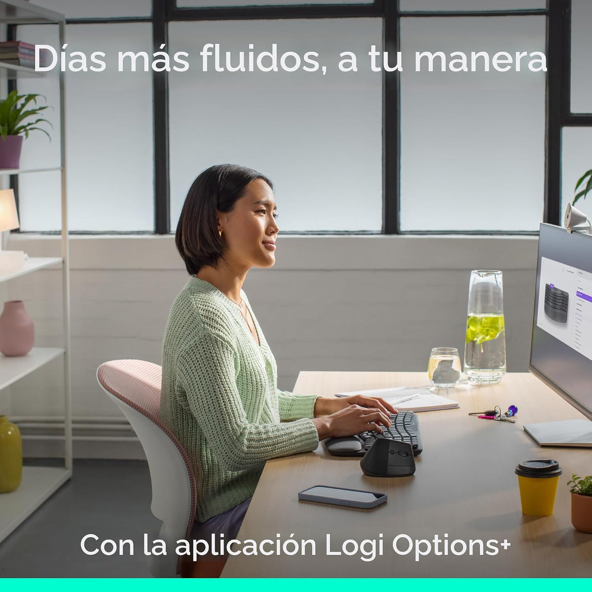 Logitech Wave Keys & Lift - Ratón vertical ergonómico inalámbrico c...