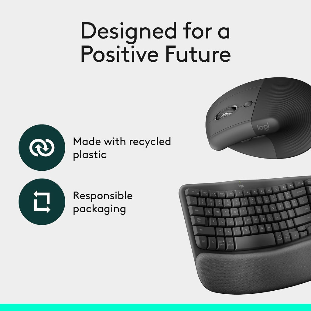 Logitech Wave Keys & Lift - Ratón vertical ergonómico inalámbrico c...