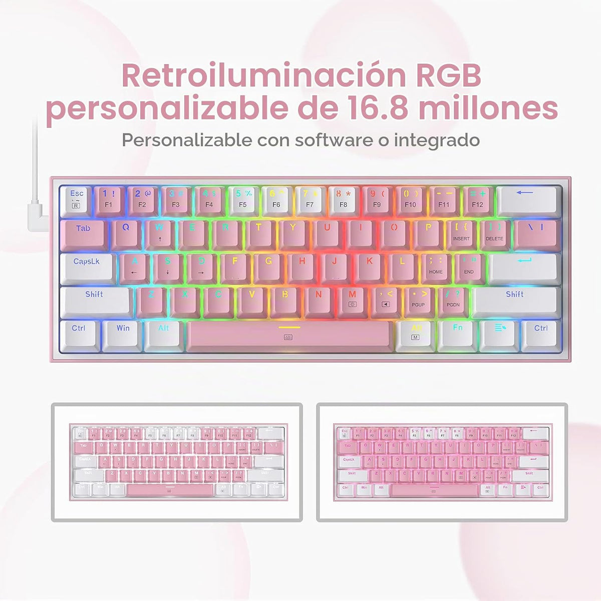 Redragon K617 Teclado mecánico para juegos RGB compacto con interca...