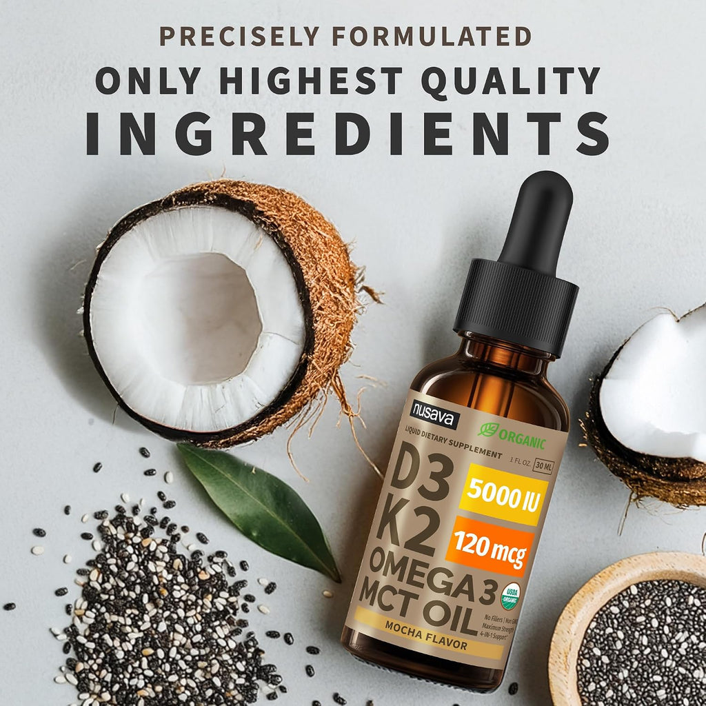 Paquete de 2 gotas orgánicas de vitamina D3 K2 con aceite MCT Omega...
