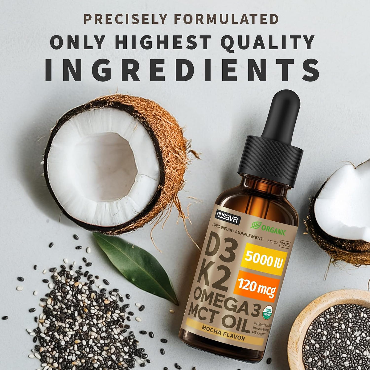 Paquete de 2 gotas orgánicas de vitamina D3 K2 con aceite MCT Omega...