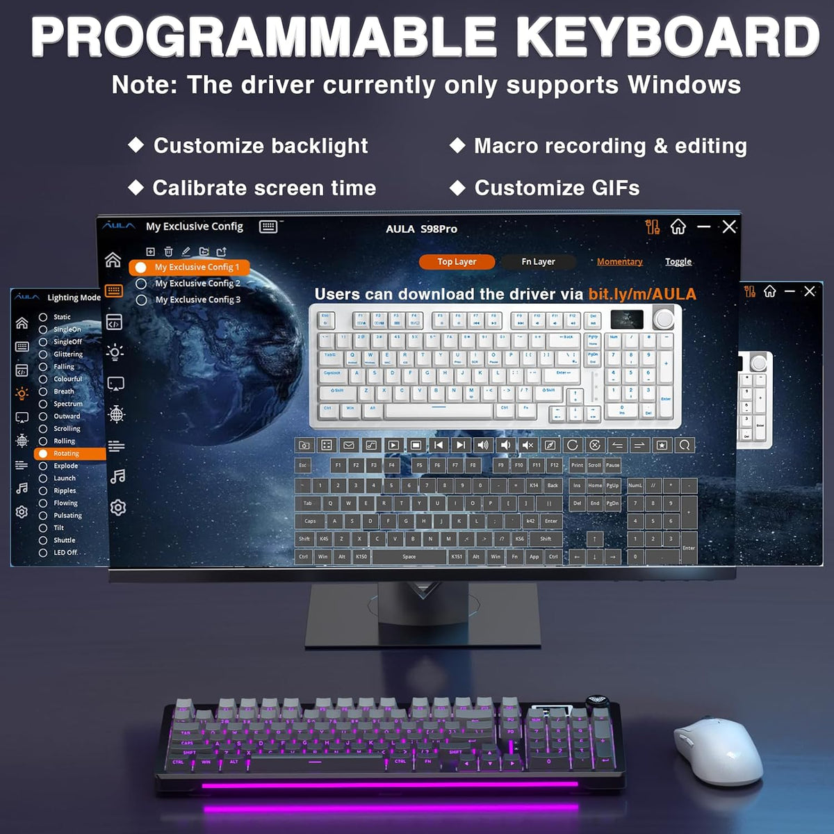 AULA S98 Pro Teclado mecánico inalámbrico para juegos con pantalla,...