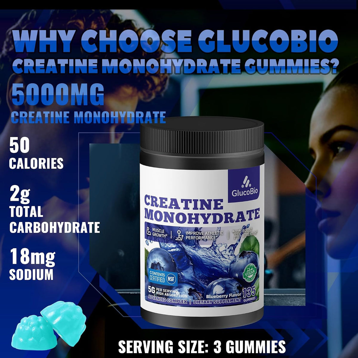 Gomitas de monohidrato de creatina certificadas por NSF para hombre...