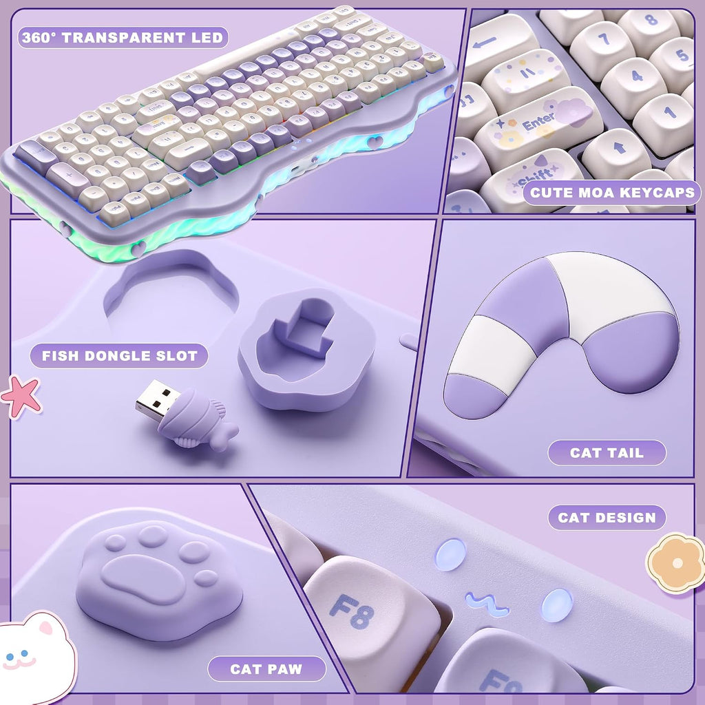 YUNZII Teclado mecánico inalámbrico C98 Cute Cake (morado, interrup...