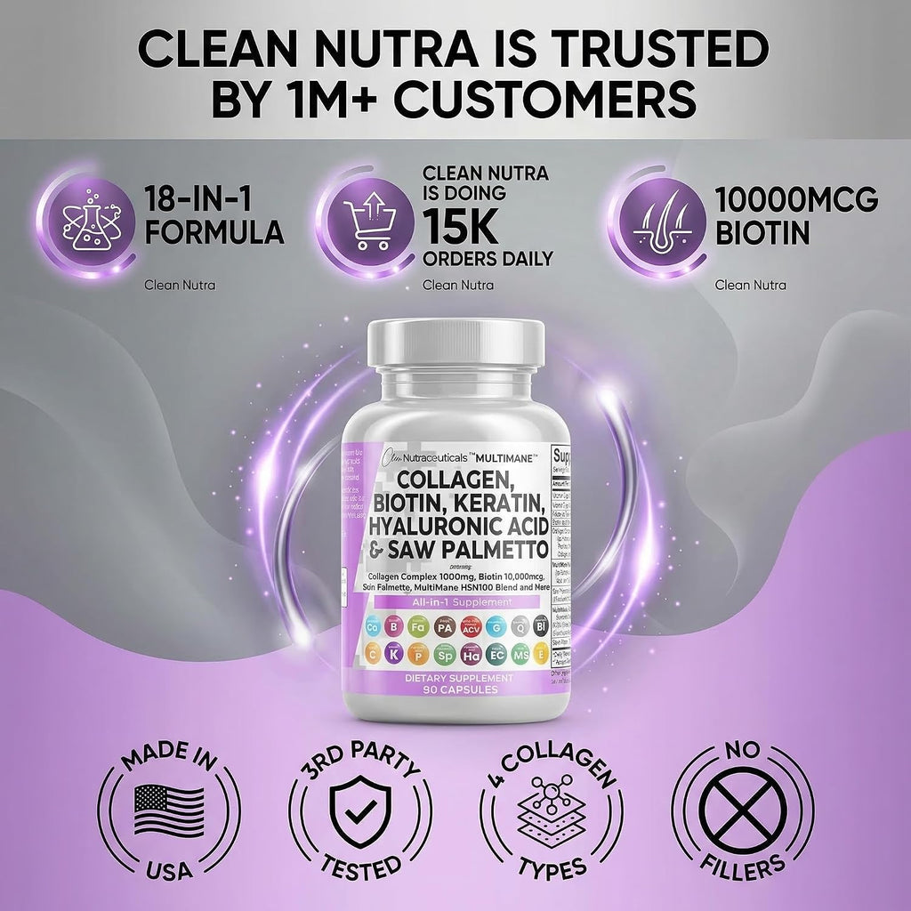 Clean Nutraceuticals Píldoras de Colágeno 1000mg Biotina 10 000 mcg...