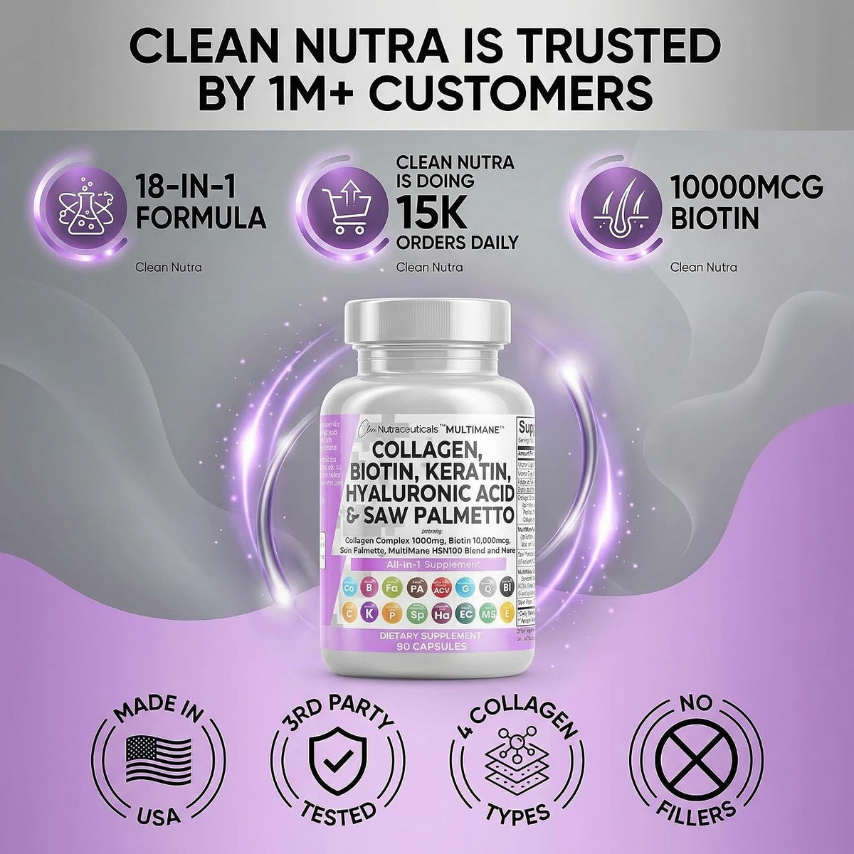 Clean Nutraceuticals Píldoras de Colágeno 1000mg Biotina 10 000 mcg...