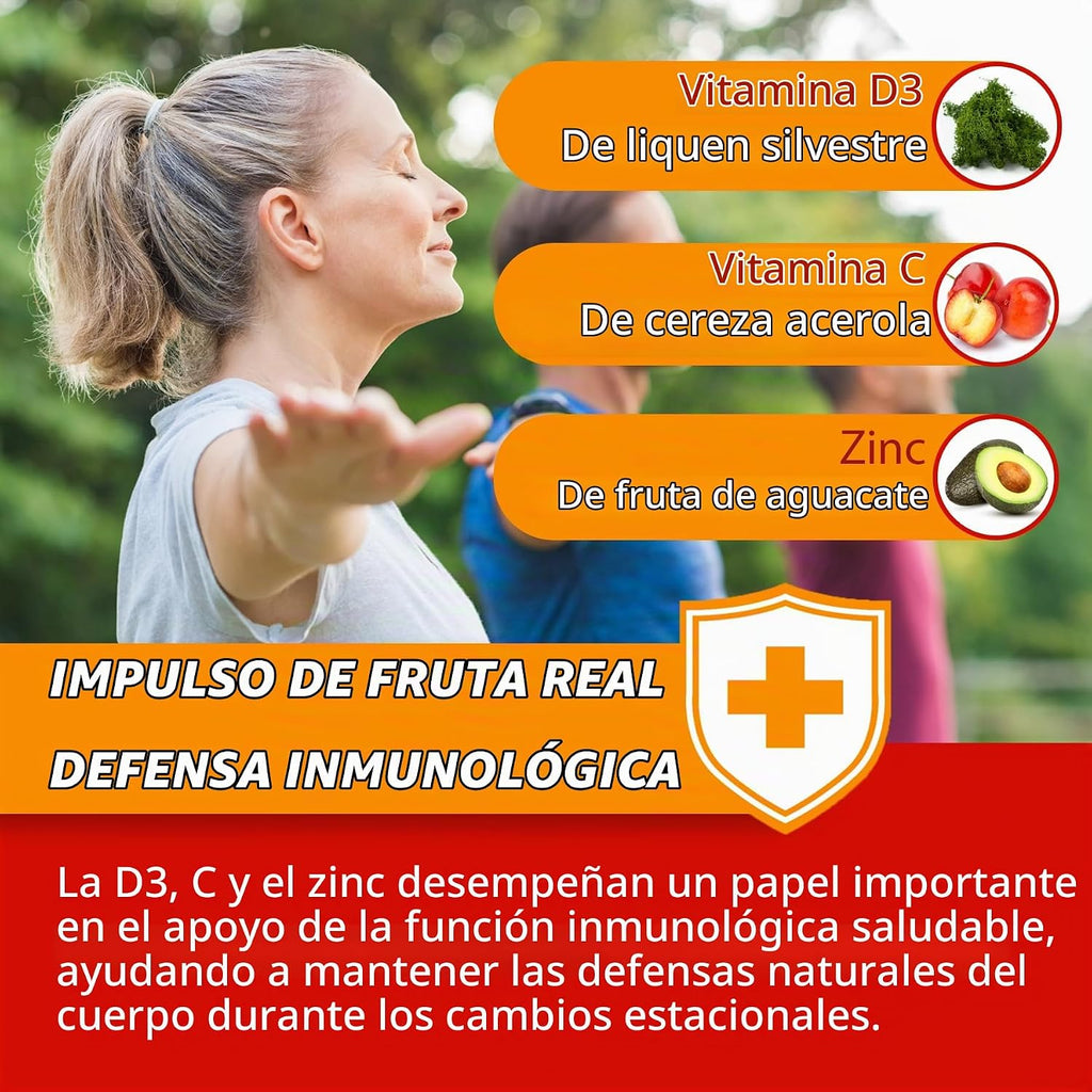 Gomitas de vitamina C + D3 + zinc sin azúcar para adultos mayores d...