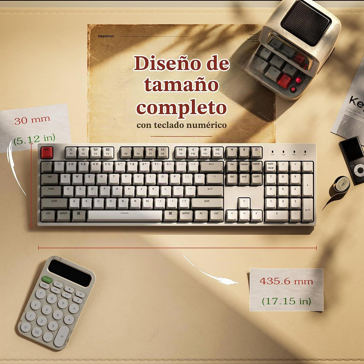 Keychron Teclado mecánico con cable de tamaño completo C2, interrup...