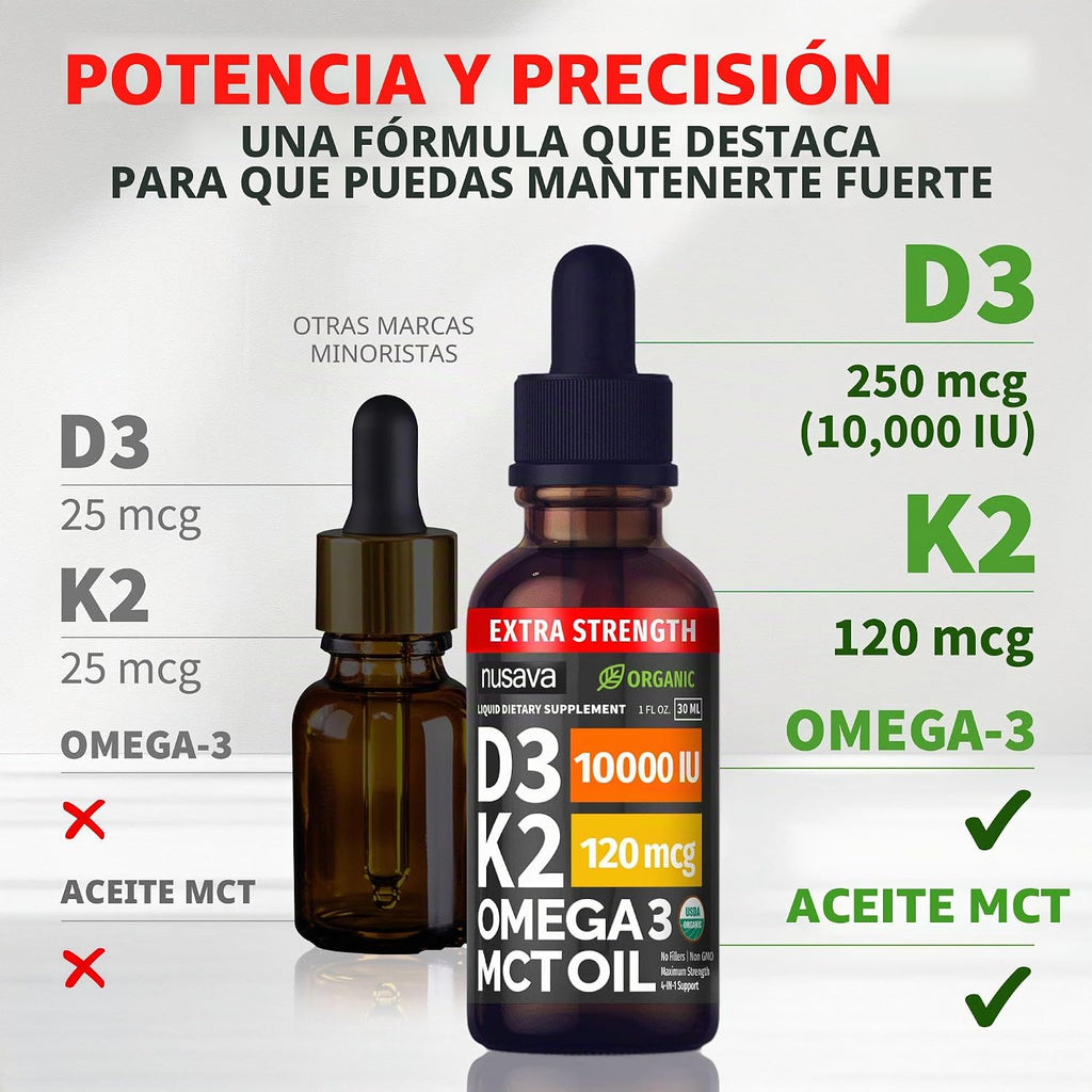 NUSAVA Gotas de vitamina D3 K2 extra fuertes 10000 UI, paquete de 2...