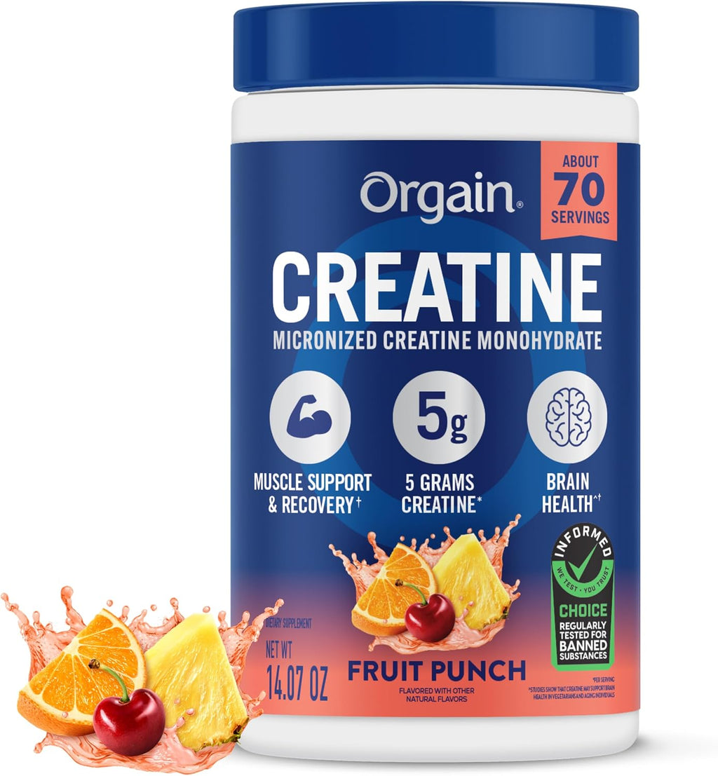 Orgain Polvo micronizado de monohidrato de creatina, ponche de frut...