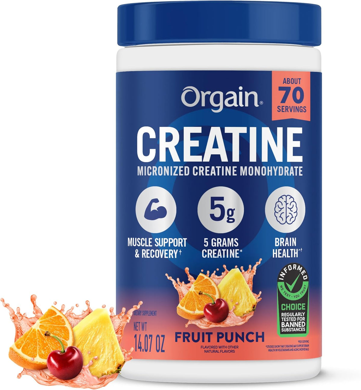 Orgain Polvo micronizado de monohidrato de creatina, ponche de frut...