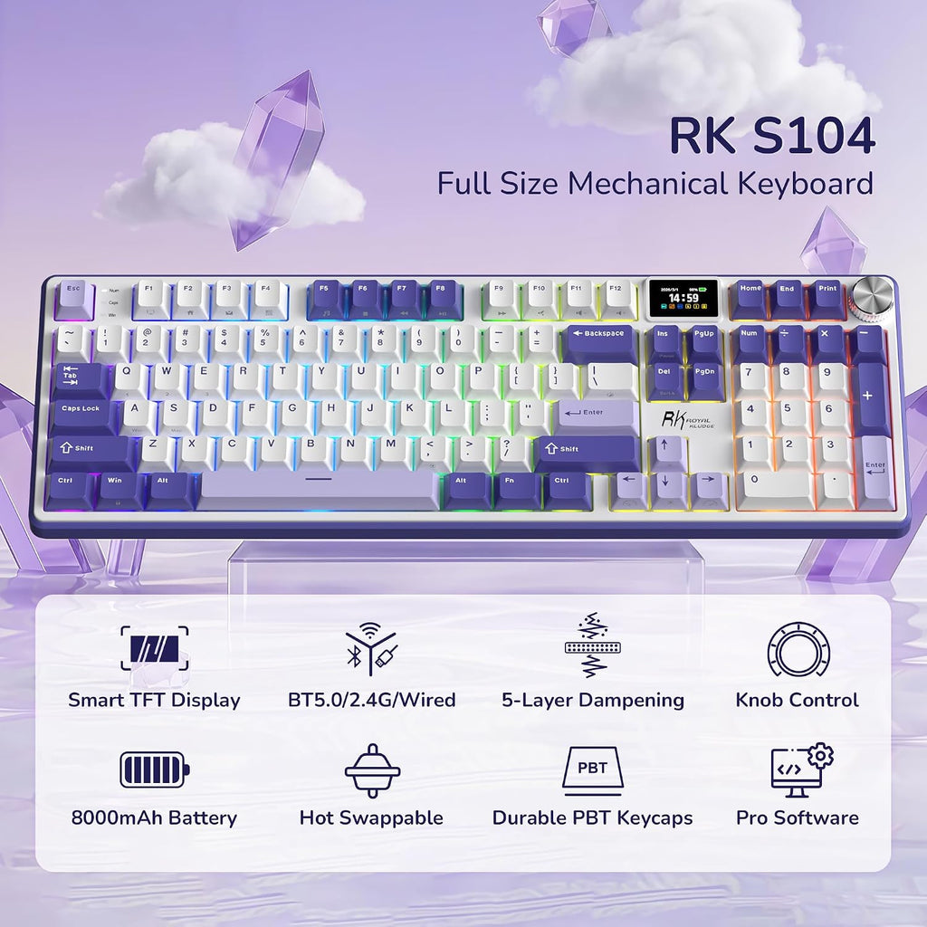 RK ROYAL KLUDGE Teclado mecánico inalámbrico S104 con pantalla y pe...