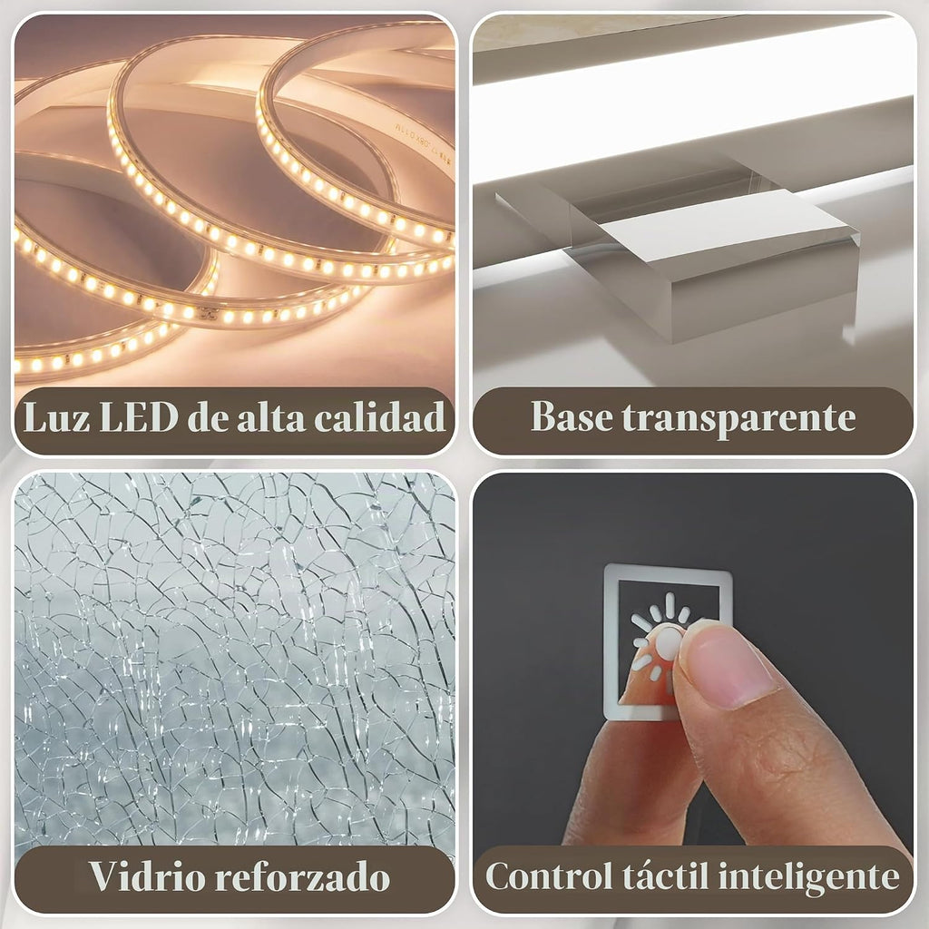 FENNIO Espejo de tocador grande con luces, espejo de maquillaje con...