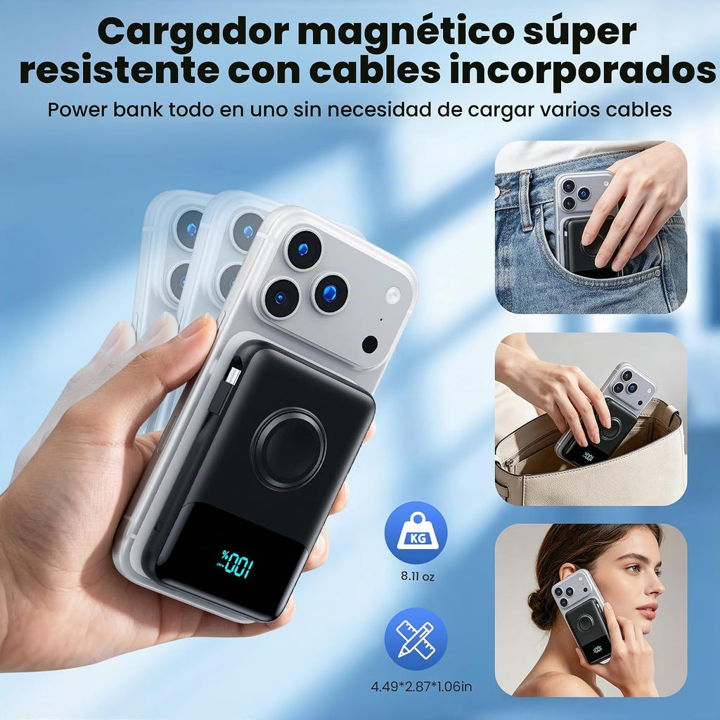 Cargador portátil magnético para el iPhone, 10800mAh Power Bank Cab...