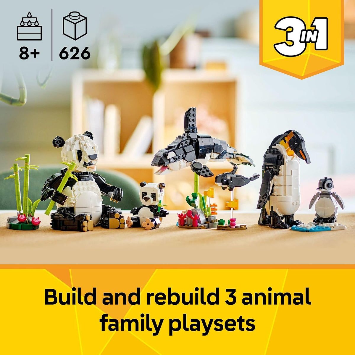 LEGO Creator Familia de Pandas, Animales Salvajes 3 en 1 - Kit de j...