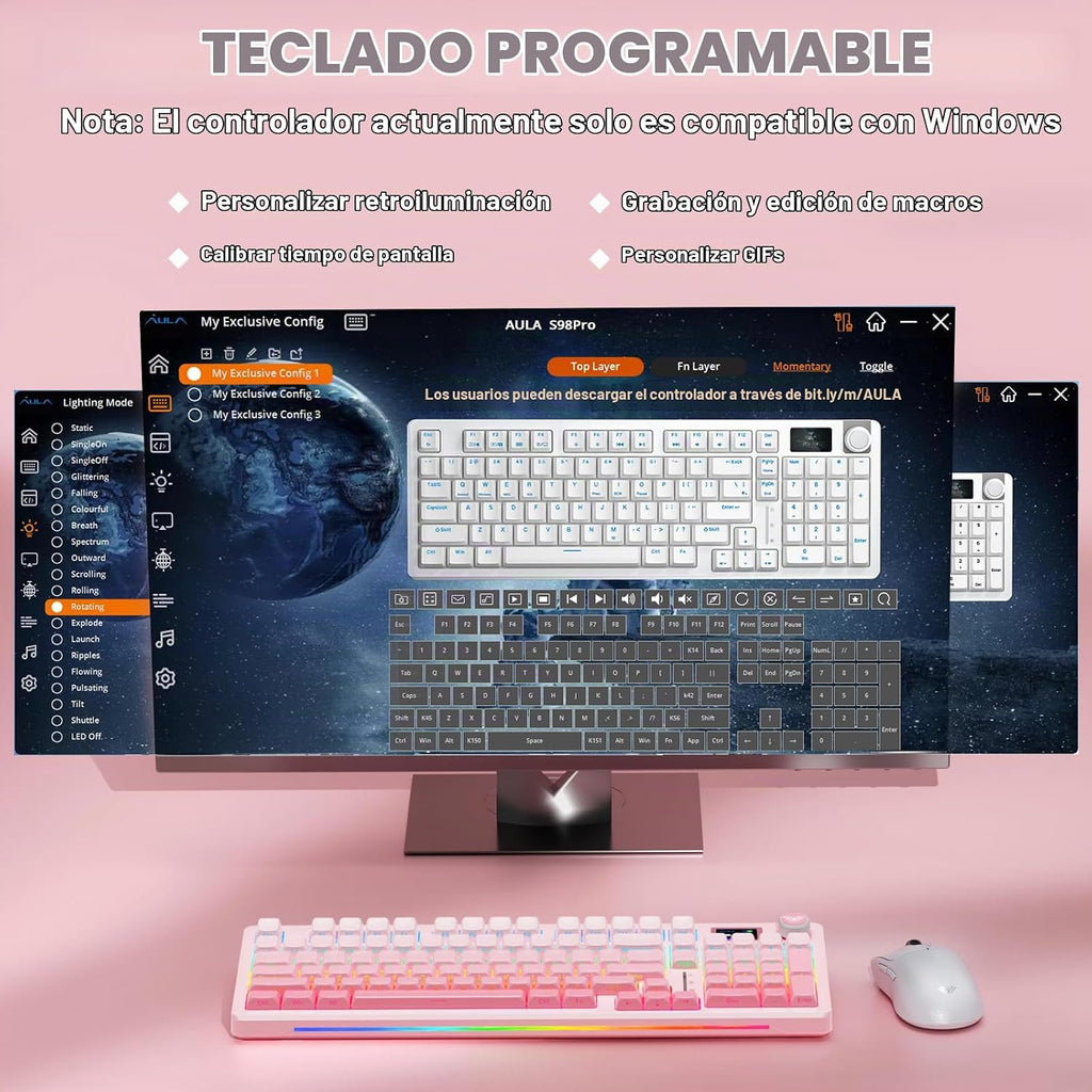 AULA S98 Pro Teclado mecánico inalámbrico para juegos con pantalla,...