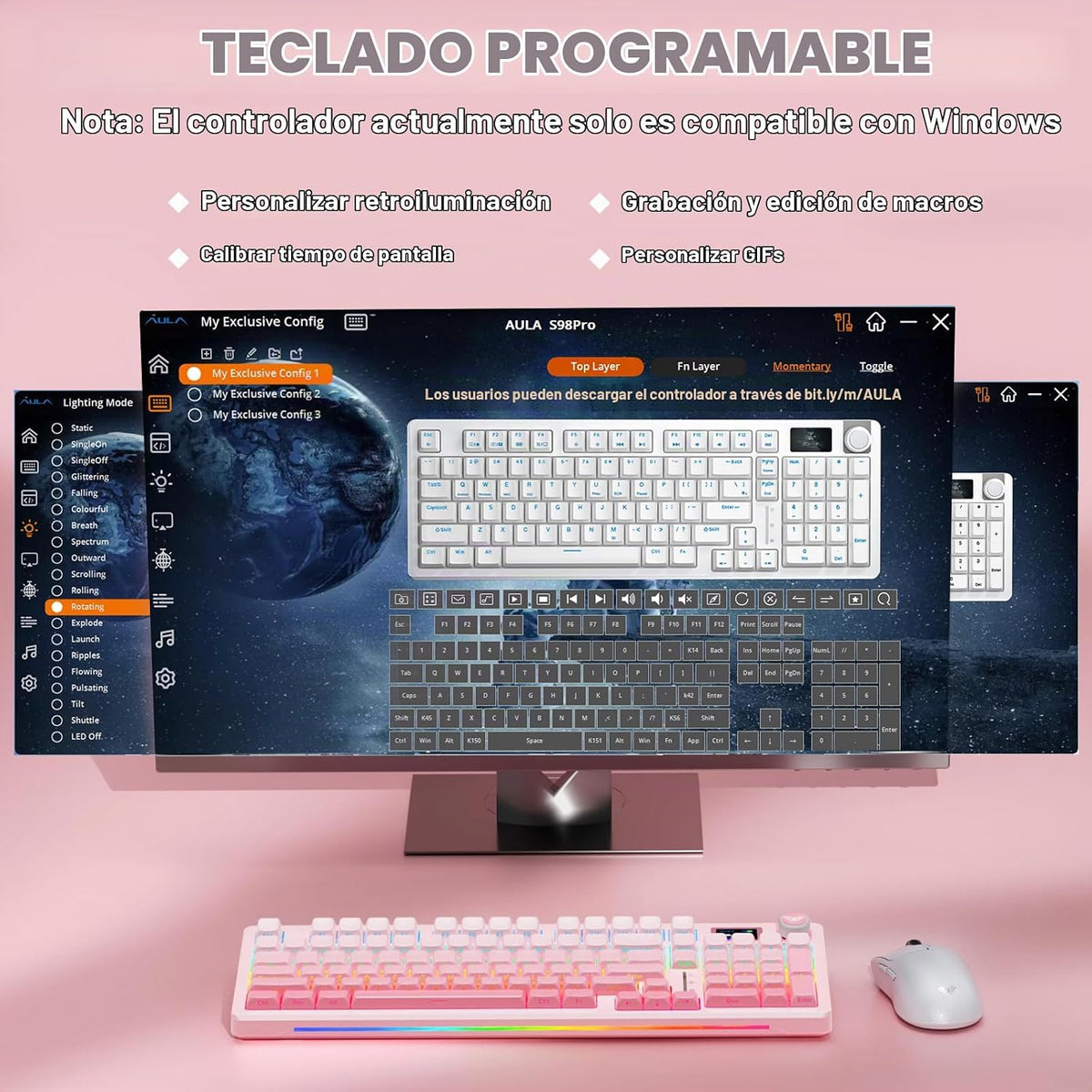 AULA S98 Pro Teclado mecánico inalámbrico para juegos con pantalla,...