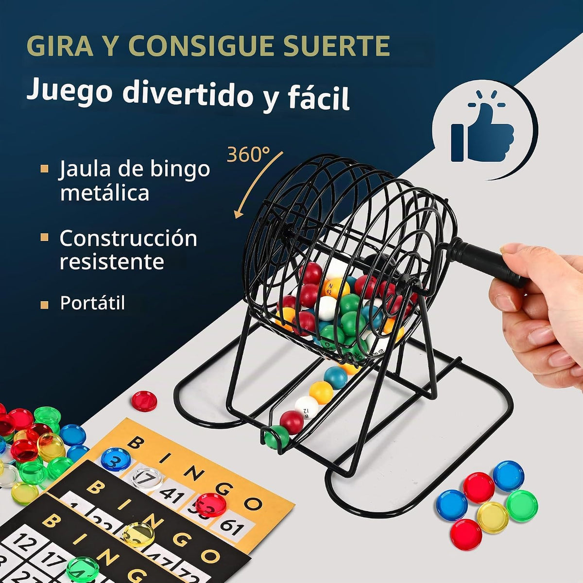 Doublefan Conjunto de bingo familiar, 75 bolas de color con jaula d...