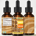 Paquete de 2 gotas orgánicas de vitamina D3 K2 con aceite MCT Omega...