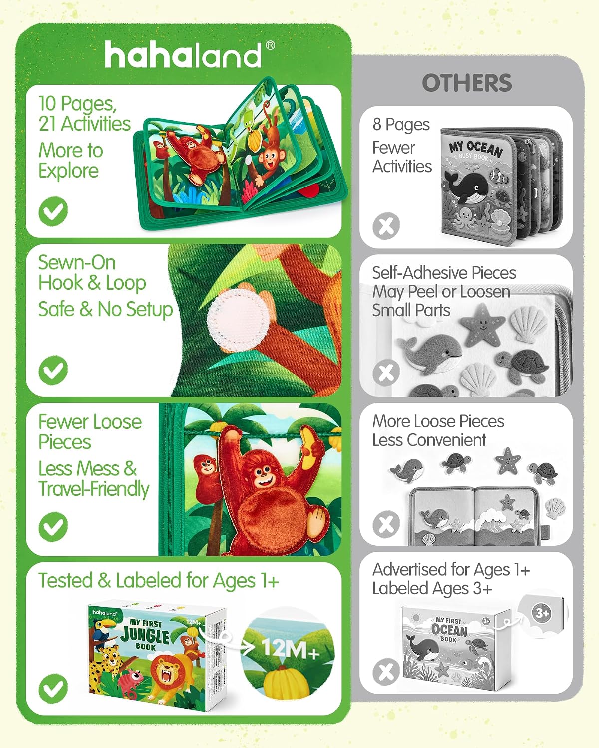Hahaland Juguetes sensoriales de frutas y verduras y libro ocupado...
