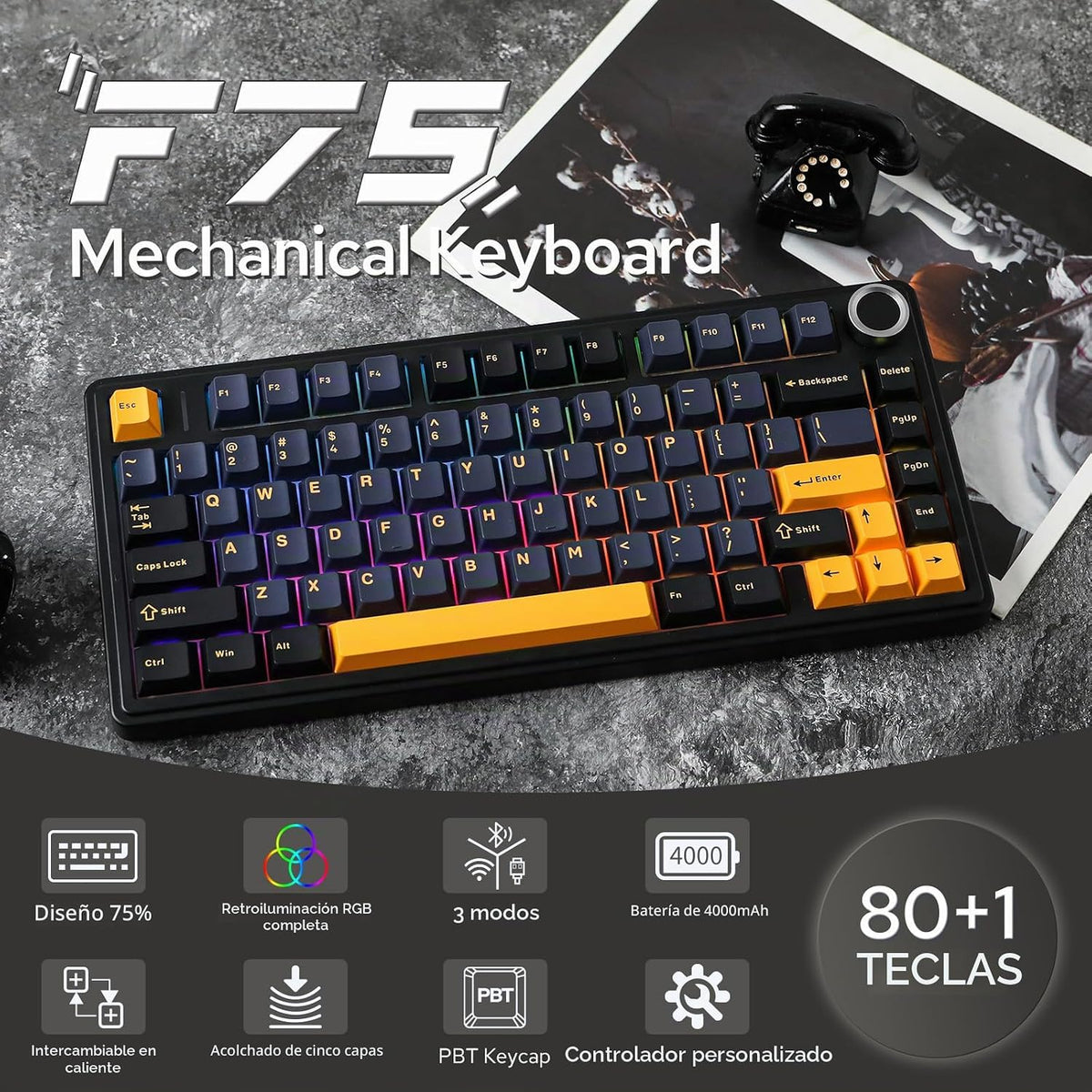 EPOMAKER x Aula F75 - Teclado mecánico con junta, 75% inalámbrico i...