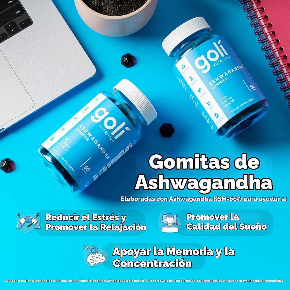 3 botellas del paquete Goli Favorites: suplementos de Ashwagandha K...