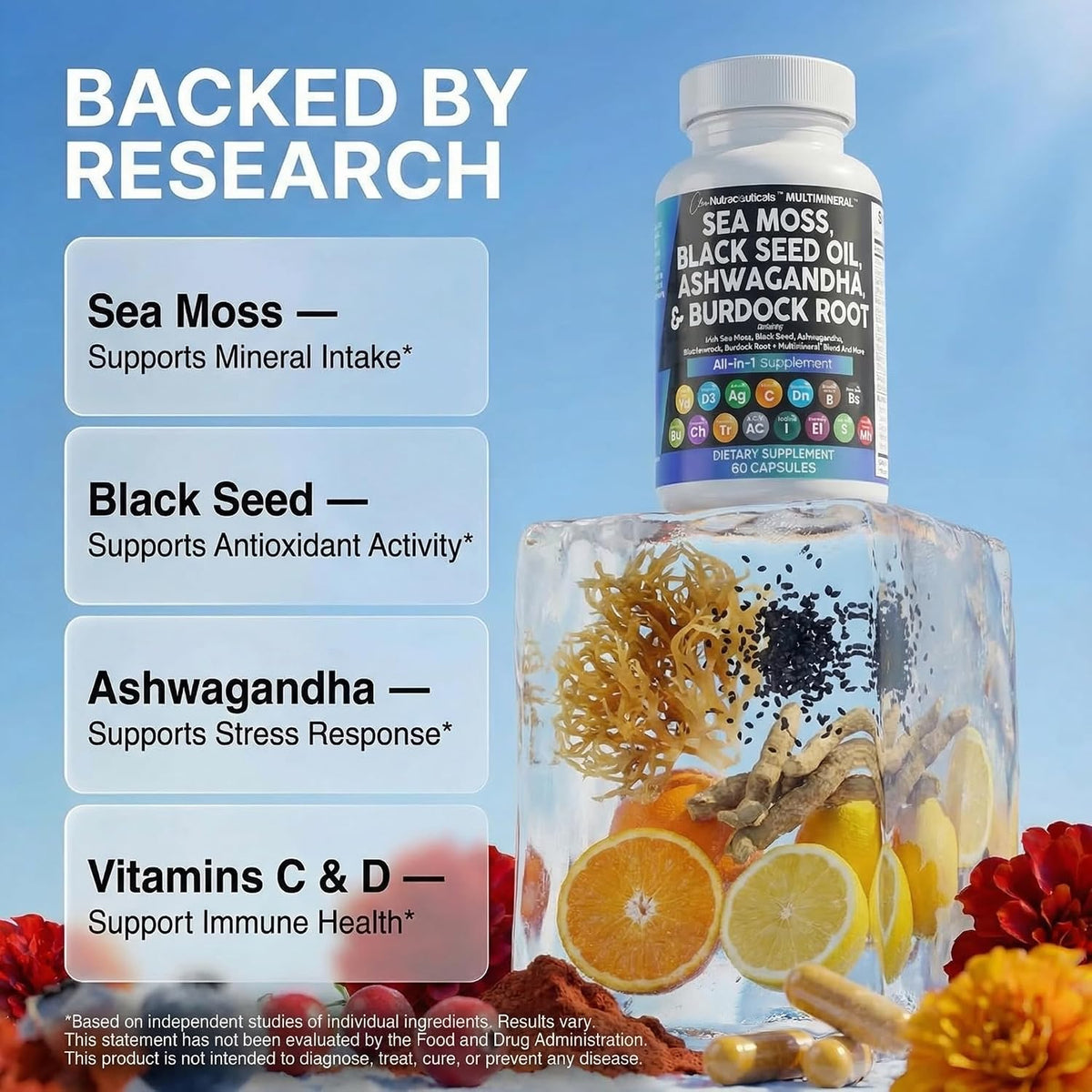 Clean Nutraceuticals Musgo Marino Aceite de Semilla Negra Ashwagand...