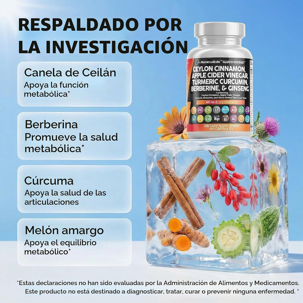 Clean Nutraceuticals Cápsulas de canela de Ceilán + berberina cúrcu...