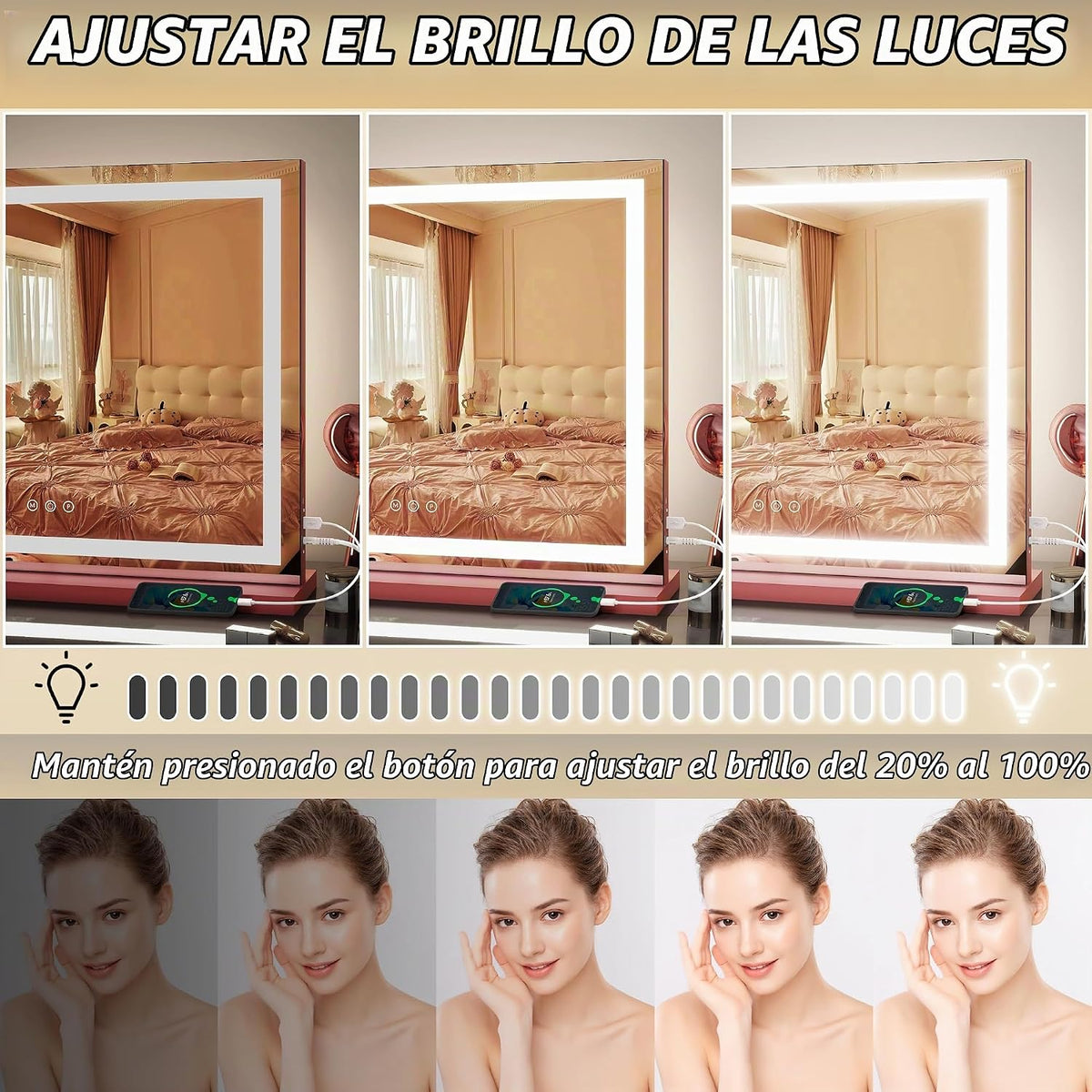 FENNIO Espejo de tocador con luces de 23 x 18 pulgadas, espejo de m...