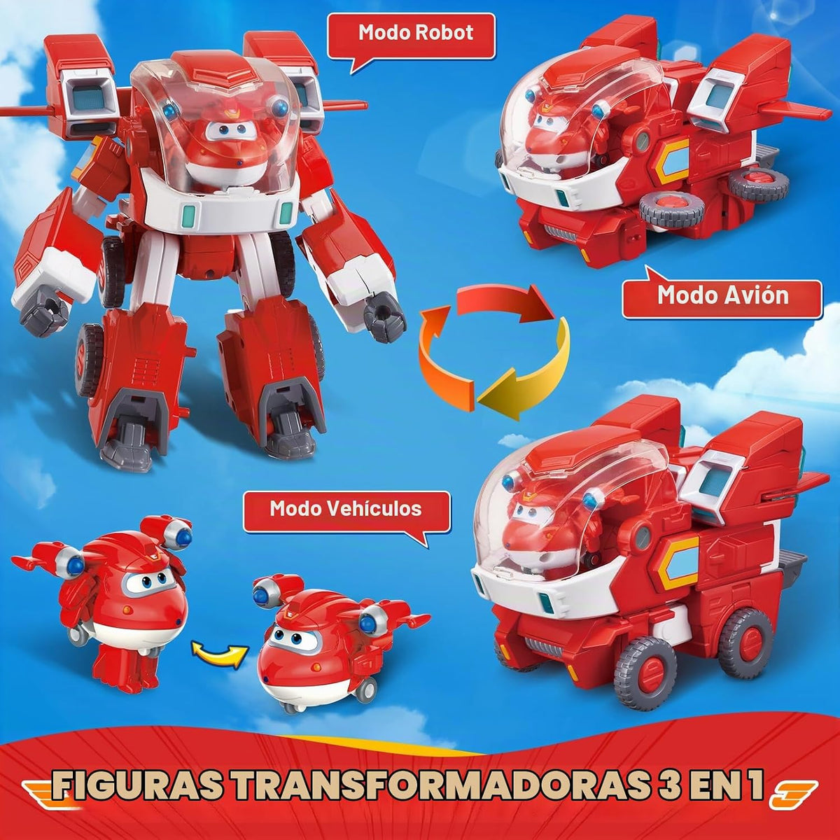 Super Wings Juguetes, robot transformador Super Mecha de Jett de 7...