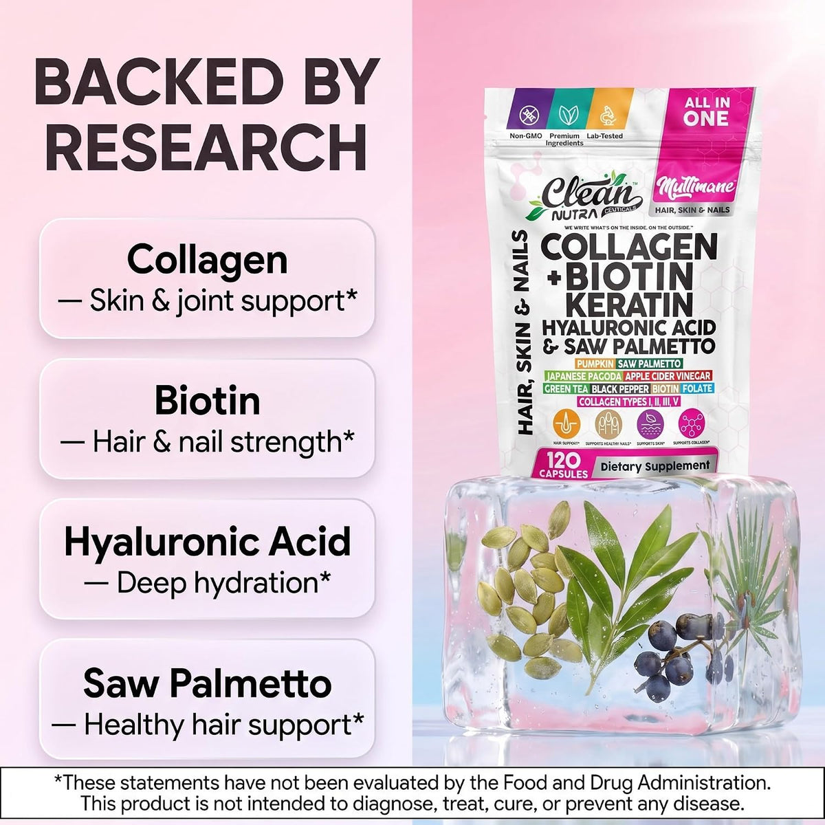 Clean Nutra Multimane Colágeno Biotina Queratina Ácido Hialurónico...