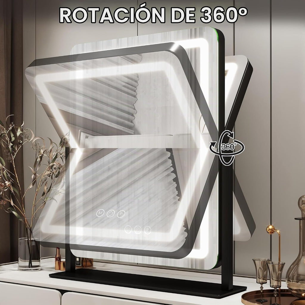 FENNIO Espejo de tocador con luces de 19 x 22 pulgadas, espejo de m...