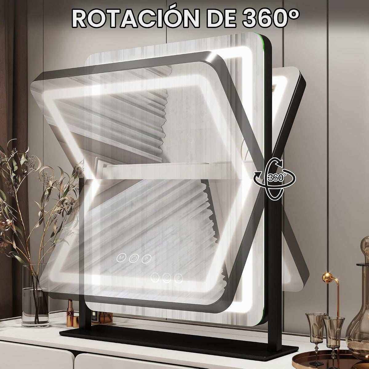 FENNIO Espejo de tocador con luces de 19 x 22 pulgadas, espejo de m...