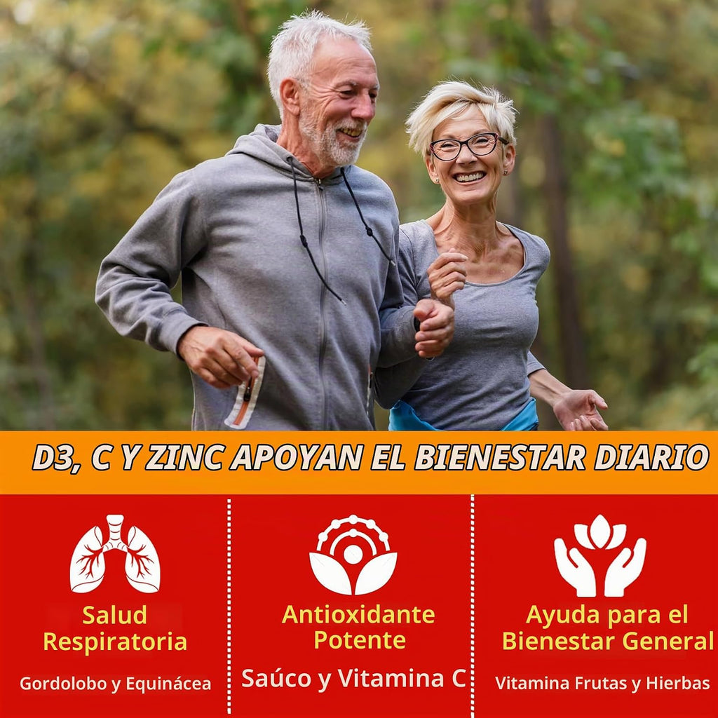 Gomitas de vitamina C + D3 + zinc sin azúcar para adultos mayores d...
