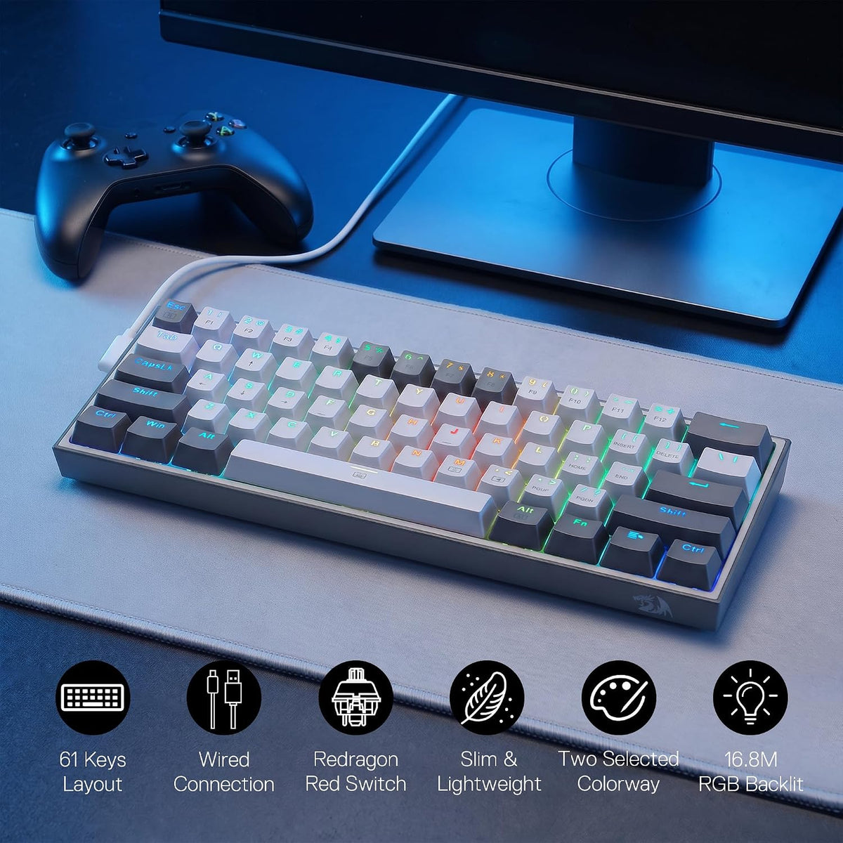 Redragon CB201 - Combo de teclado y mouse para juegos, 61 teclas K6...