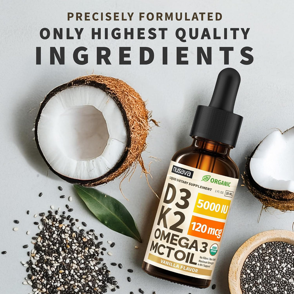 (Paquete de 2) Gotas Orgánicas de Vitamina D3 K2 con Aceite MCT Ome...