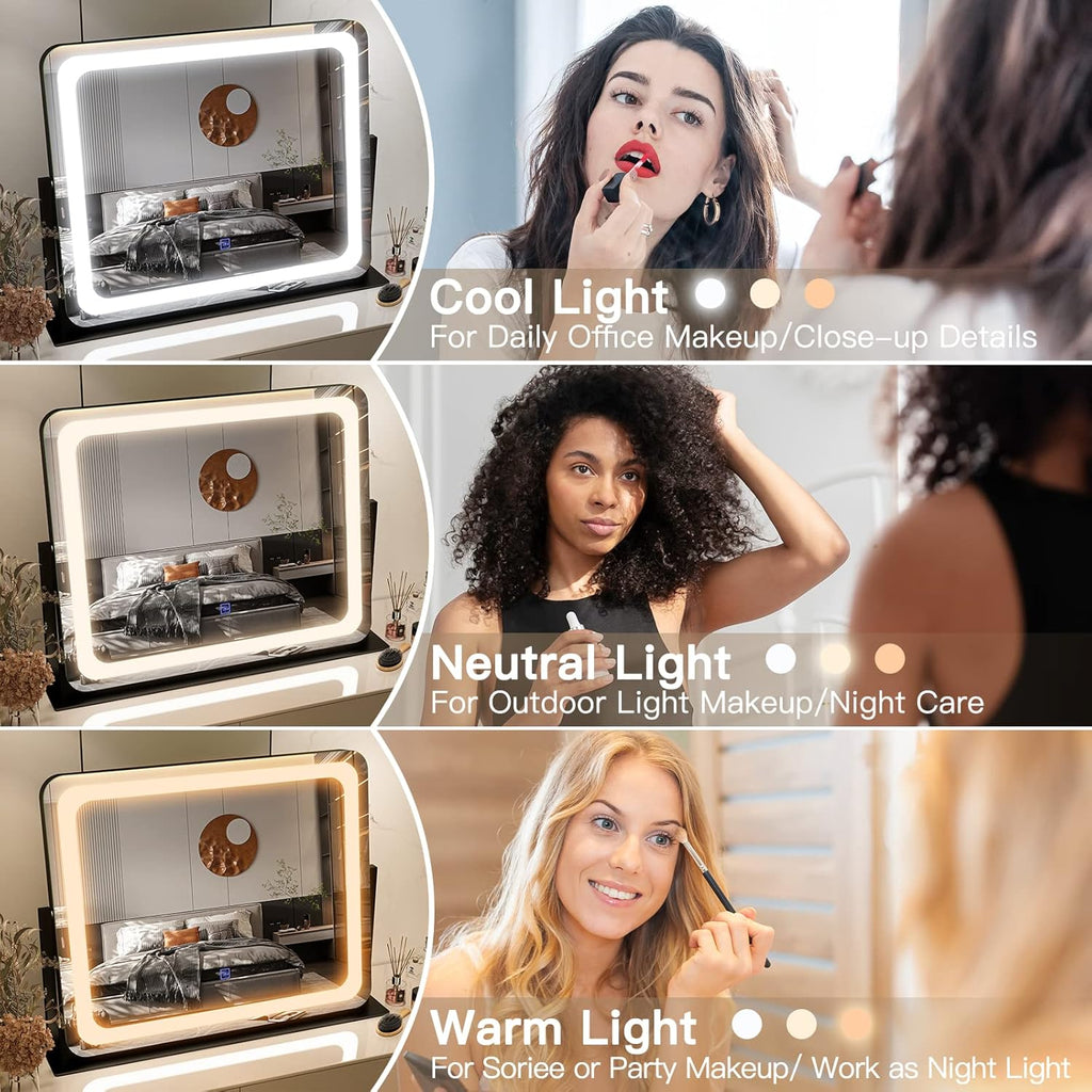 FENNIO - Espejo de tocador con luces, espejo de maquillaje iluminad...
