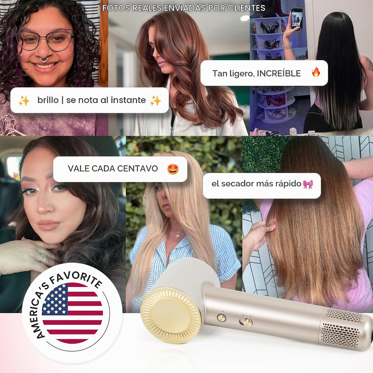 ELLA BELLA® Secador de pelo de plasma compacto, pantalla digital, s...