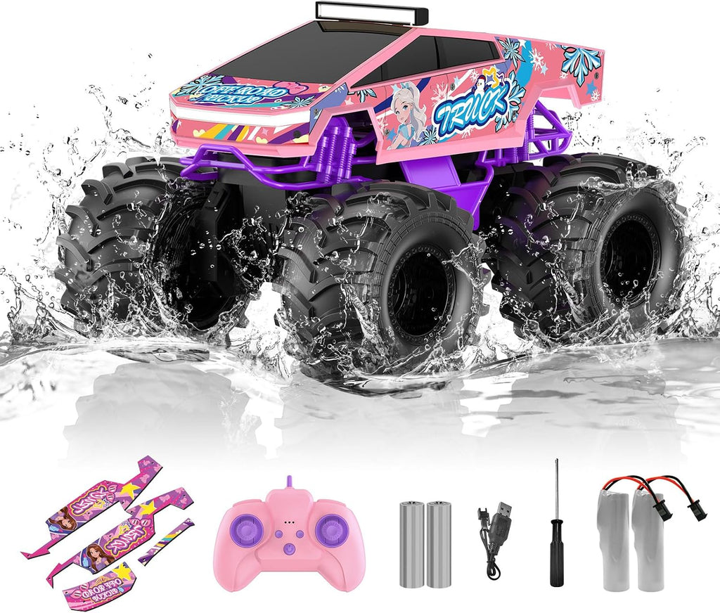 Coche de control remoto para niñas, 1:18, camión monstruo rosa, jug...