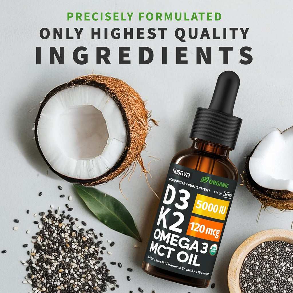 (Paquete de 4) Gotas Orgánicas de Vitamina D3 K2 con Aceite MCT Ome...