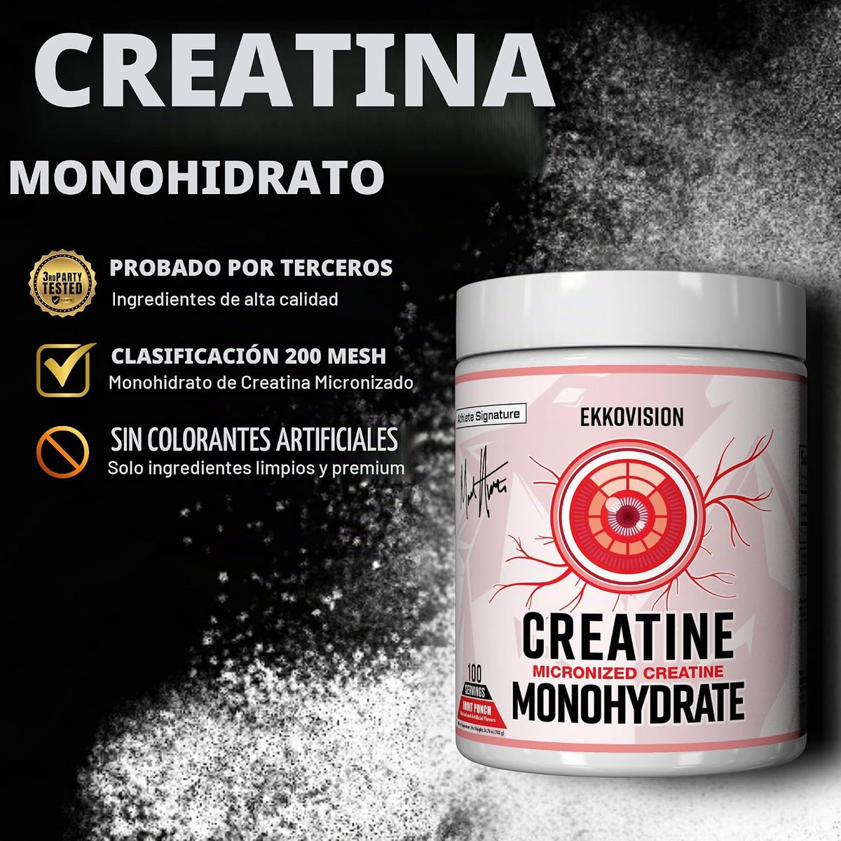 Ekkovision Monohidrato de creatina en polvo, sin sabor, 200 porcion...