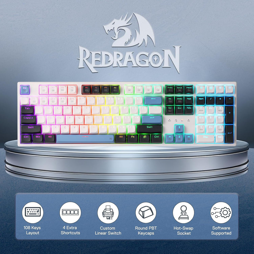 Redragon K668 Teclado para juegos RGB con cable intercambiable en c...