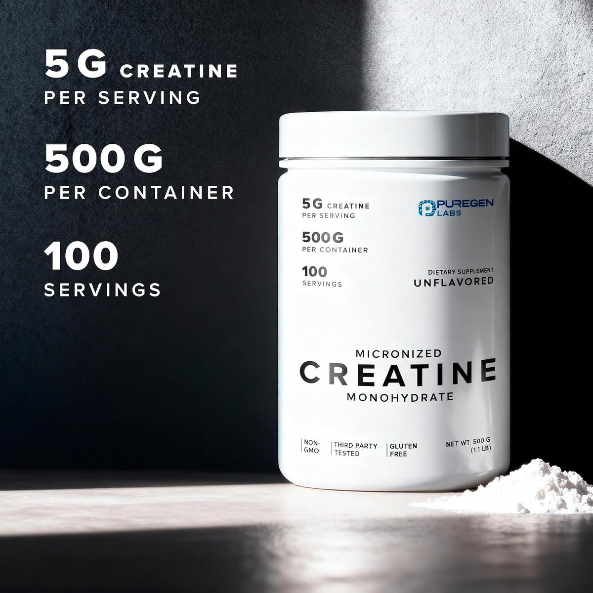 Puregen Labs - Monohidrato de creatina micronizada en polvo, 17.64...