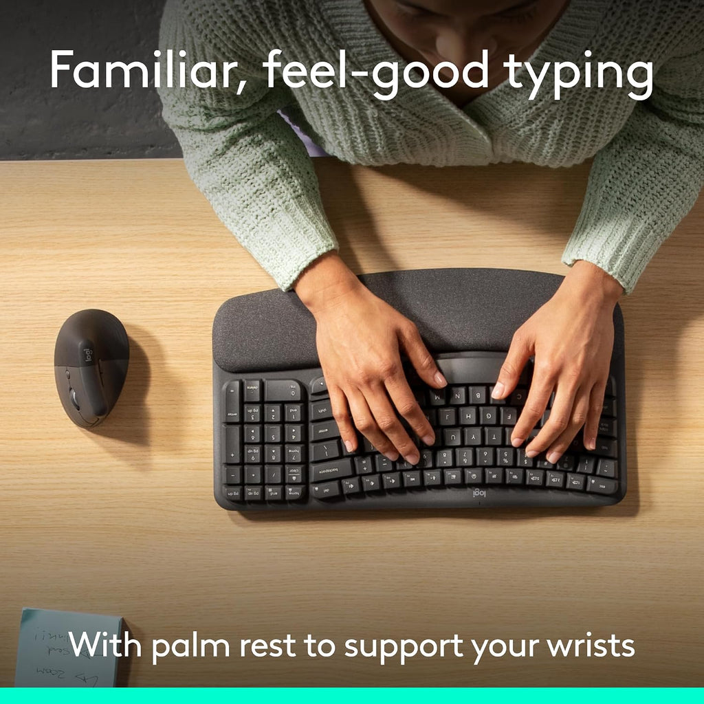 Logitech Wave Keys & Lift - Ratón vertical ergonómico inalámbrico c...