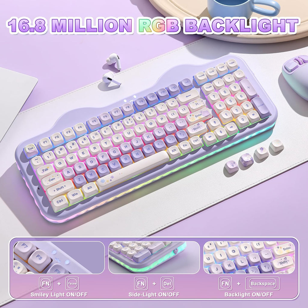 YUNZII Teclado mecánico inalámbrico C98 Cute Cake (morado, interrup...